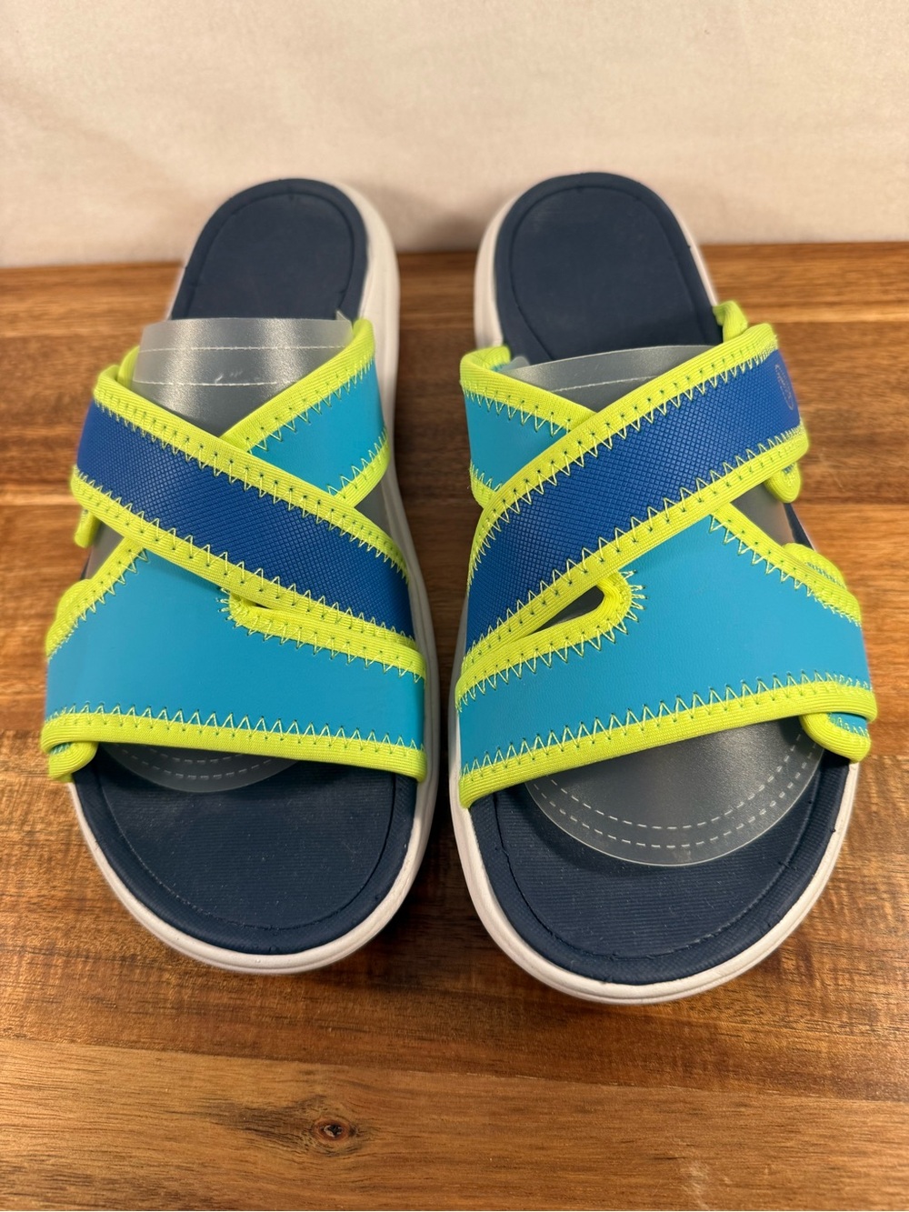 Lands End Slip-on Women's Water Sandals, Blue/Turquoise/Lime Green Size 9.5 NWT - Picture 1 of 11